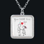 I Love You - Cute Couple - Custom Text / Name Silver Plated Necklace<br><div class="desc">I Love You - Custom Name / Text - Romantic Love Gift - Choose your favourite colours / Add Name Of Your LOVE !</div>