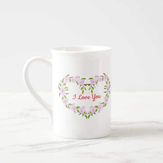 I love  you  Cute flowers Bone China Mug (Left)