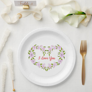 I love you Cute flowers Paper Plate
