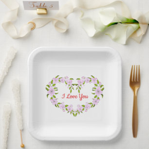 I love you Cute flowers Paper Plate