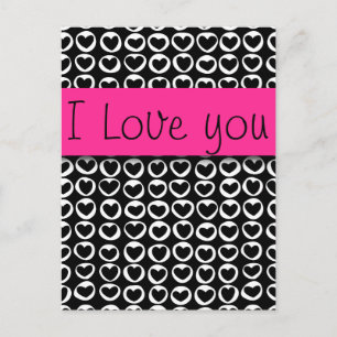 I Love You Cute Girly Black and White hearts Postcard