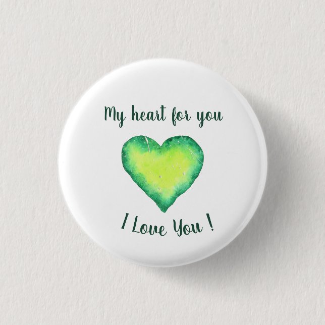 I Love You Cute Green and Blue Heart Birthday    3 Cm Round Badge (Front)