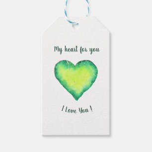 I Love You Cute Green and Blue Heart Birthday     Gift Tags