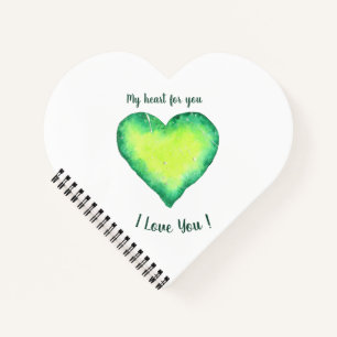 I Love You Cute Green and Blue Heart Birthday   Notebook