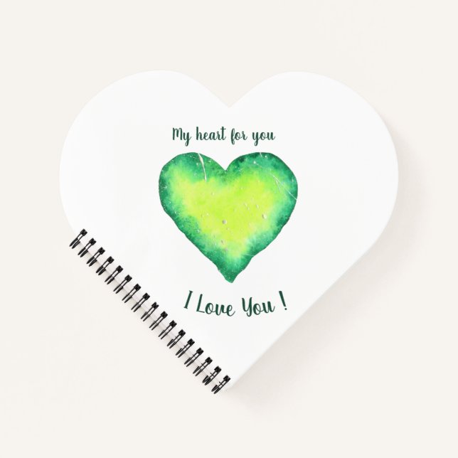I Love You Cute Green and Blue Heart Birthday   Notebook (Front)