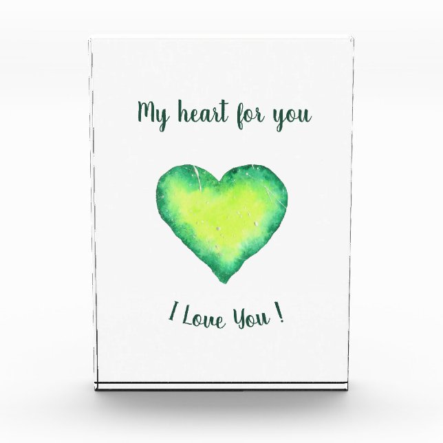 I Love You Cute Green and Blue Heart Birthday      Photo Block (Front)