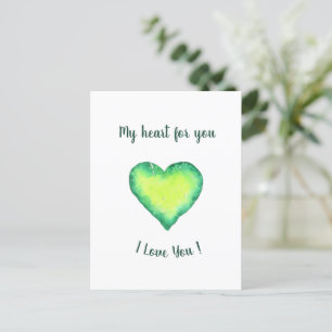 I Love You Cute Green and Blue Heart Birthday Postcard
