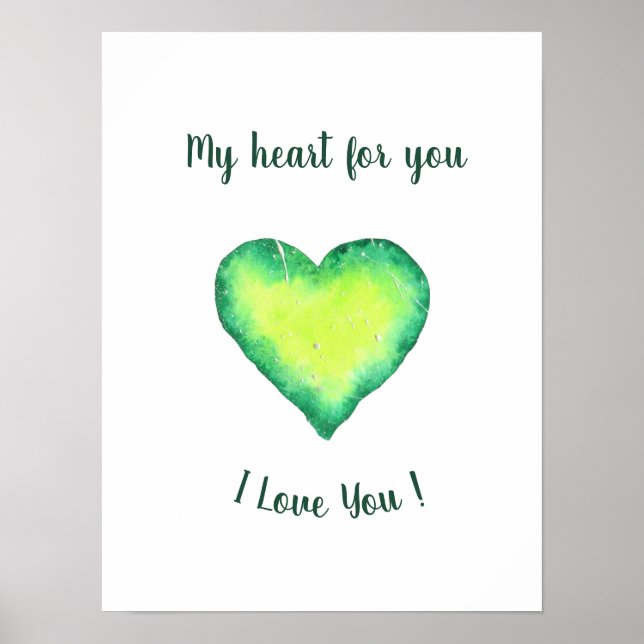 I Love You Cute Green and Blue Heart Birthday      Poster (Front)