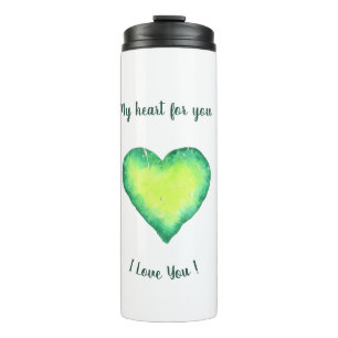 I Love You Cute Green and Blue Heart Birthday      Thermal Tumbler