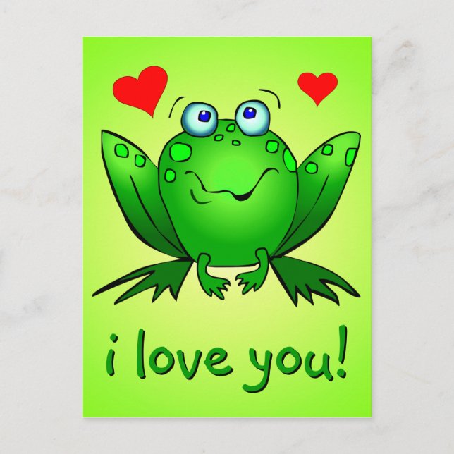 I Love You Cute Green Cartoon Frog Hearts Postcard (Front)
