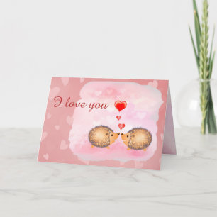 I LOVE YOU cute pink kiss hegdehogs valentine Card