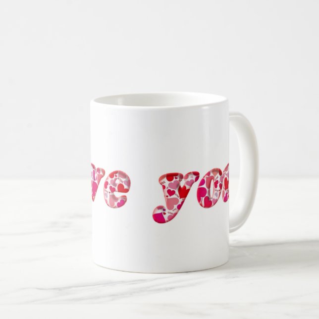 I Love You Cute Romantic Hearts Typography Coffee Mug (Front Right)