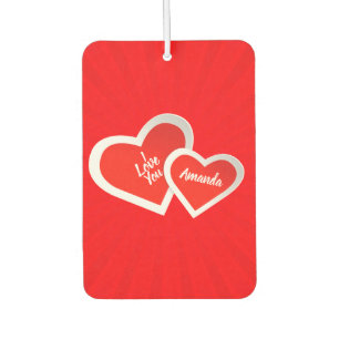 “I Love You” Cute Valentine Hearts .. Personalised Car Air Freshener
