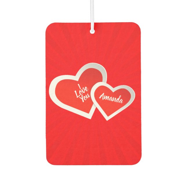 “I Love You” Cute Valentine Hearts .. Personalised Car Air Freshener (Front)