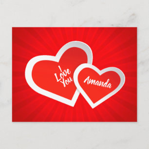“I Love You” Cute Valentine Hearts .. Personalised Postcard