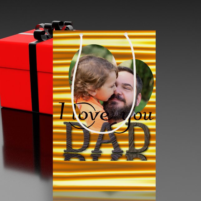 I love you dad photo bright yellow medium gift bag (Creator Uploaded)