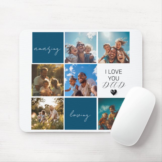 I Love You Dad | Photo Collage | Blue Mouse Mat (With Mouse)