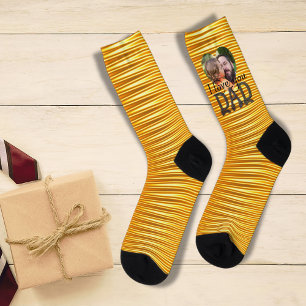 I Love You Dad Photo Custom Bright Gold Ripple Socks