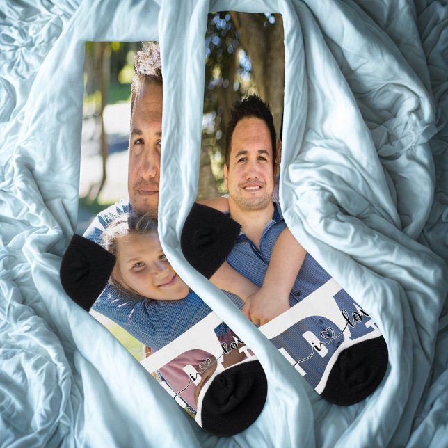 I Love You Dad Quote Two Father & Kids Photos  Socks (Creator Uploaded)