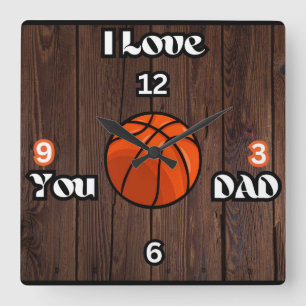I Love You Dad Rustic Basketball Square Wall Clock