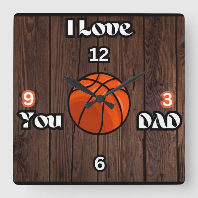 I Love You Dad Rustic Basketball Square Wall Clock (Front)