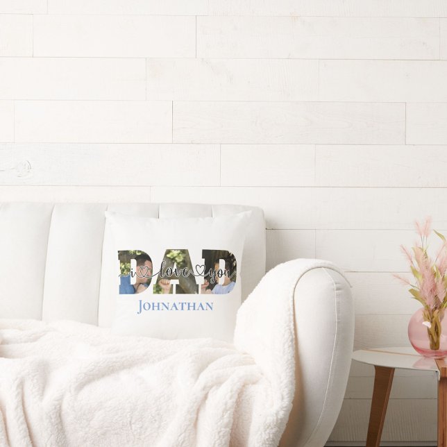 I Love You DAD Script Typography Papa & Son Photo  Cushion (Creator Uploaded)
