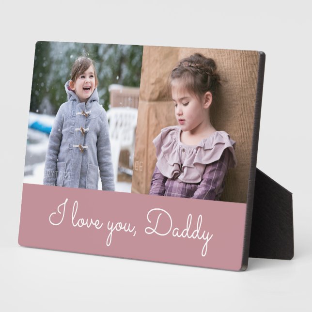 I Love You Daddy Pink Script 2 Photo Collage Plaque (Side)