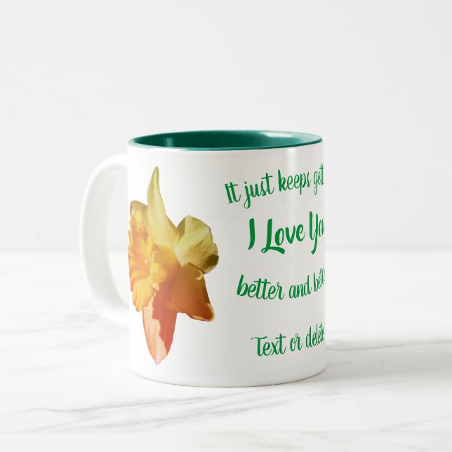I Love You Daffodil Flower Personalised Two-Tone Coffee Mug (Front Left)