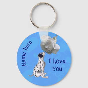 I Love You Dalmatian Puppy Rose Personalised Key Ring