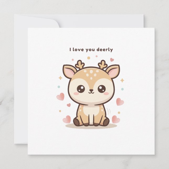 I Love You Deerly Cute Puchi Dōshi Deer Christma Card (Front)