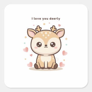 I Love You Deerly Cute Puchi Dōshi Deer Christma Square Sticker