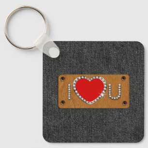 I Love You. Denim Pattern Valentine's Day Gift  Key Ring