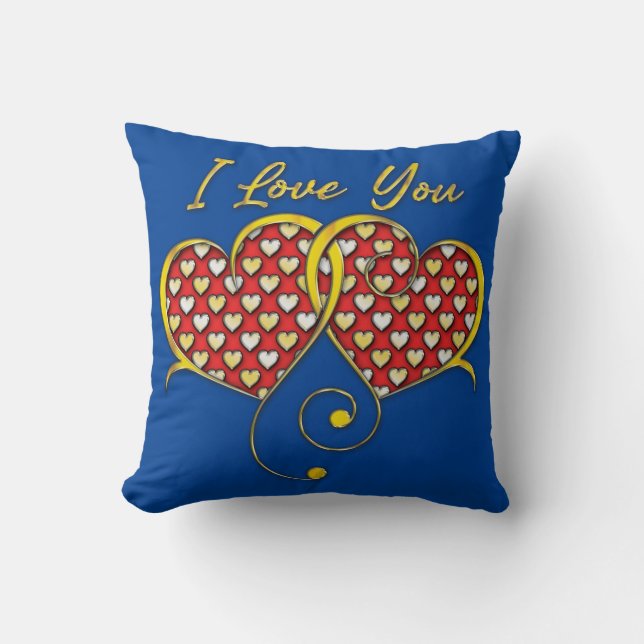 I Love You Design Gold Hearts Cushion (Front)