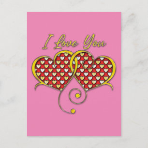 I Love You Design Gold Hearts Postcard
