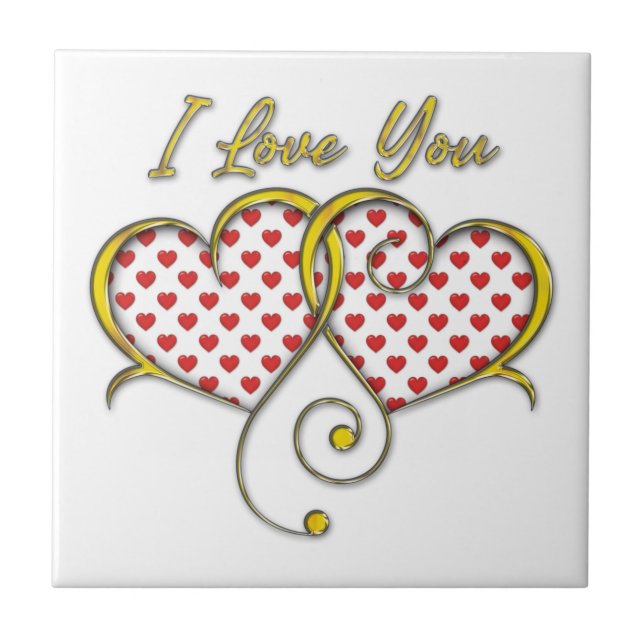 I Love You Design Gold Hearts Tile (Front)