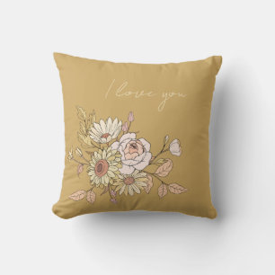 I Love You design personalized Botanical Golden Cushion