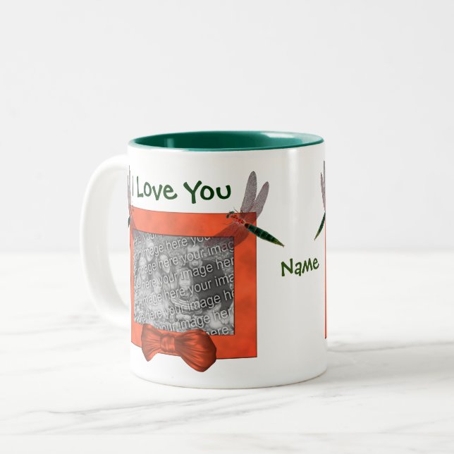 I Love You Dragonflies Personalised Photo Two-Tone Coffee Mug (Front Left)