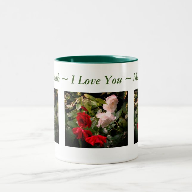 I Love You Drenched Roses Personalised Two-Tone Coffee Mug (Center)