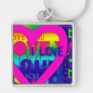 I Love You Electric Colours Pop Art Pink S Keychai Key Ring