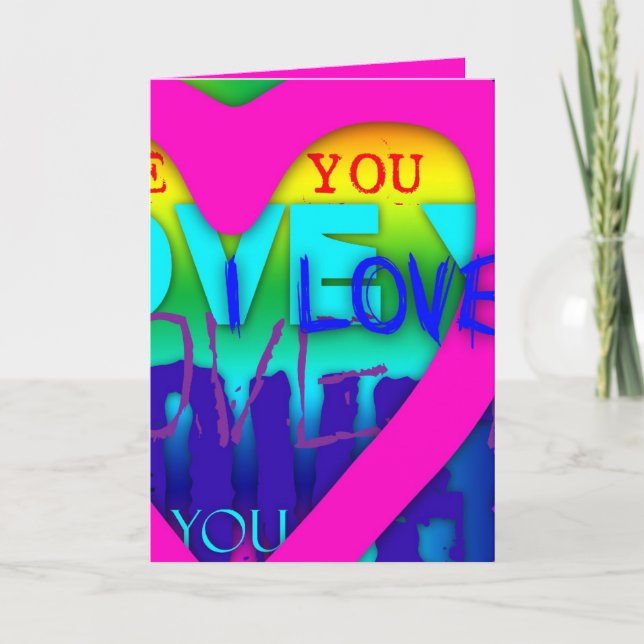 I Love You Electric Colours Pop Art V Greeting car Holiday Card (Front)