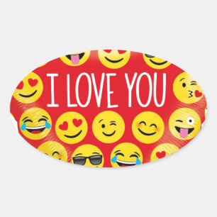 I love you emoji heart oval sticker