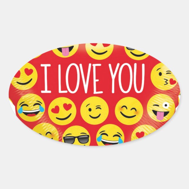 I love you emoji heart oval sticker (Front)