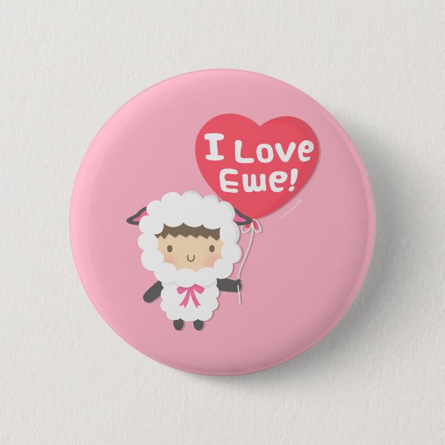 I Love You Ewe Cute Sheep Pun Button (Front)