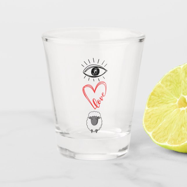 I Love You – Eye • Heart • Ewe Funny Valentine Shot Glass (Front)