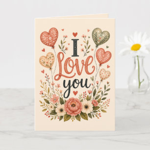 I Love You Floral Heart Balloon Greeting Card