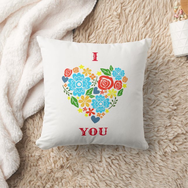 I LOVE YOU FLORAL HEART DESIGN VALENTINE'S CUSHION (Blanket)