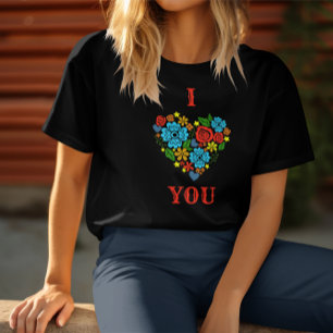I LOVE YOU FLORAL HEART DESIGN VALENTINE'S T-Shirt
