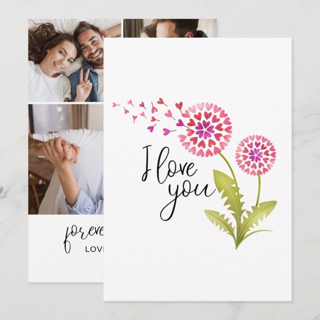 I love You Floral Valentines Day Holiday Card (Front/Back)