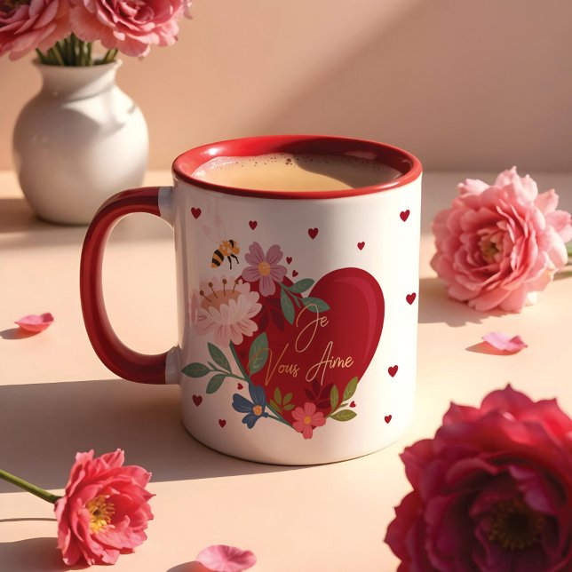 I Love You Floral Valentines Red Heart Monogram Mug (I Love You Floral Valentines Red Heart Monogram Mug)