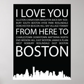 I Love You from here to Boston typography poster